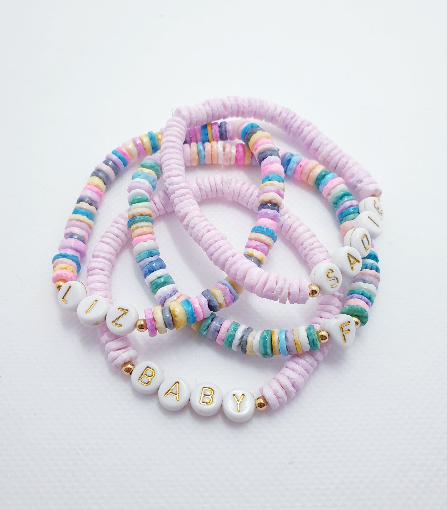 Personalised Beaded Name Bracelet - Nacreous Stamp Beads a.k.a EYE CANDY