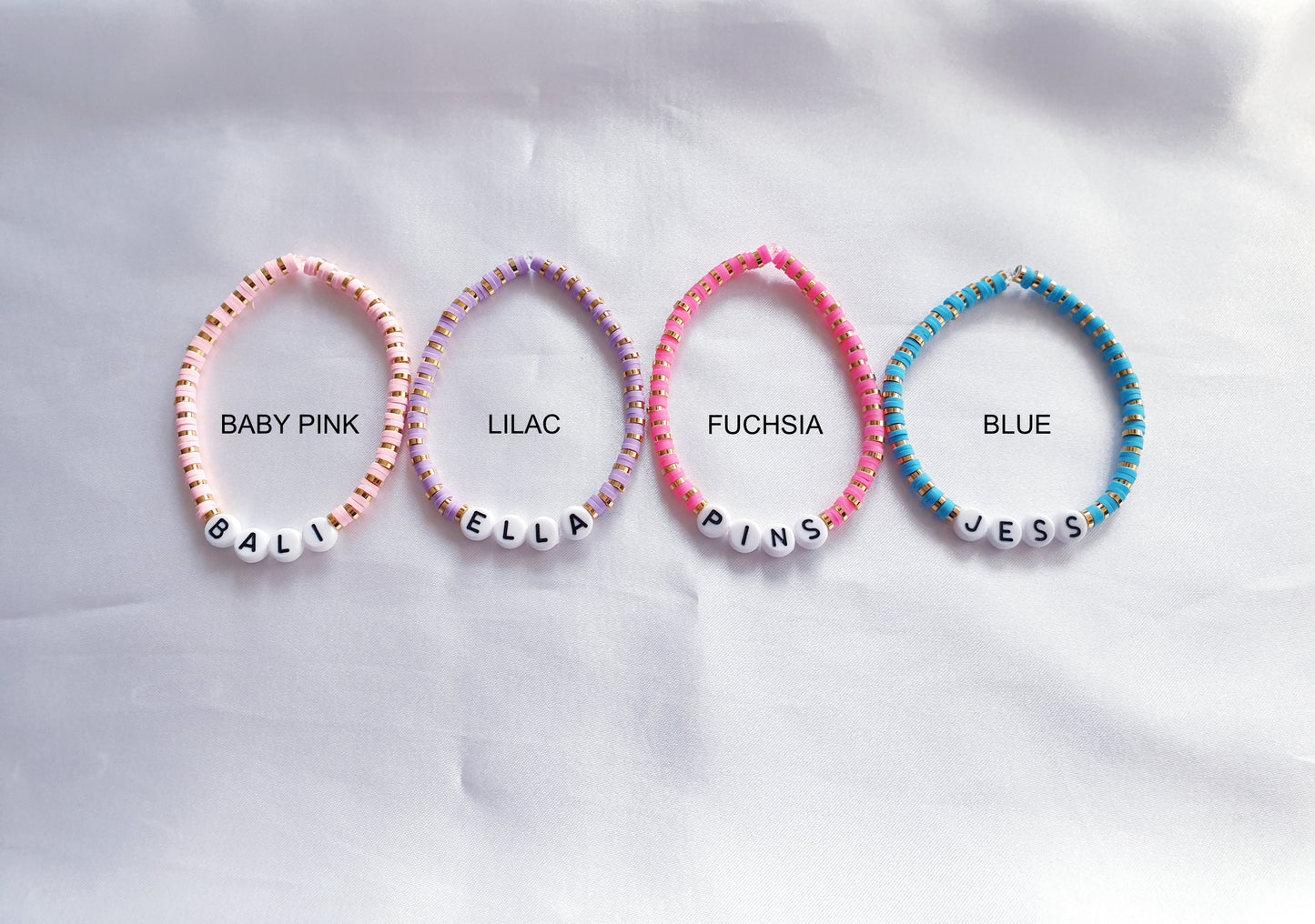 Personalised Beaded Name Bracelet - Blue, Fuchsia, Lilac, Pink