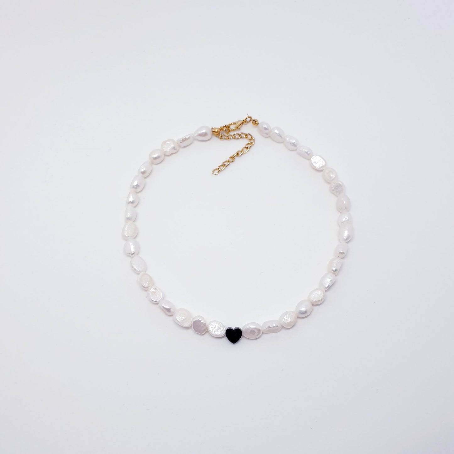 Freshwater Pearl Necklace with Black Heart Charm