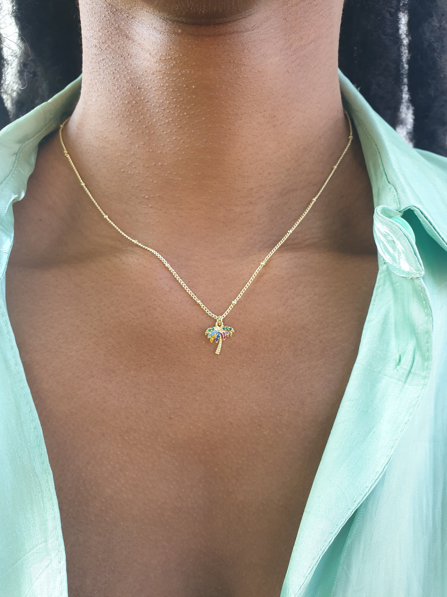 Mini Palm Tree Pendant Gold Chain Necklace