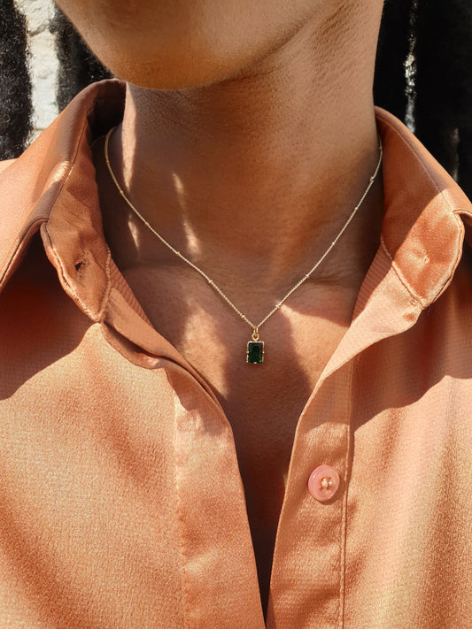 Emerald Green Zircon Geometric Tiny Pendant Gold Chain Necklace