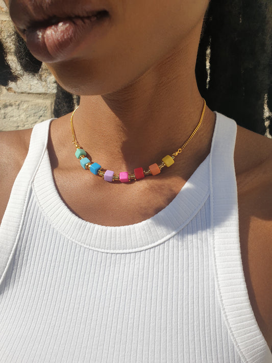 Rainbow Charm Gold Chain Necklace
